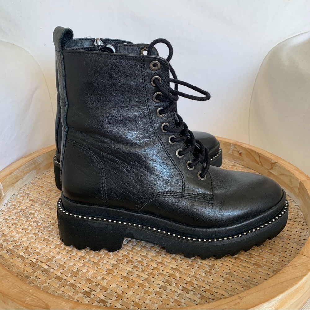 Aldo Black Leather Combat Studded Women's Boots Please Read About the Sizing